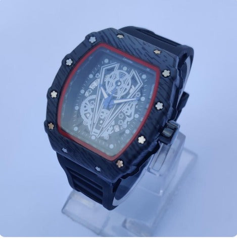 Men's Square Dial Sports Watch Black Rubber Strap 38mm