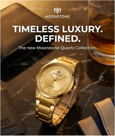 Men's Gold Stainless Steel Quartz Watch Adjustable Strap