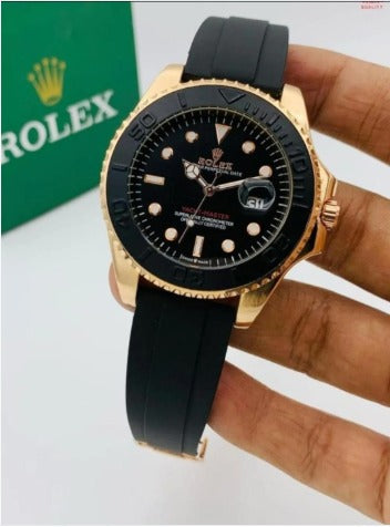 Rolex Men's Watch Gold Black Rubber Strap