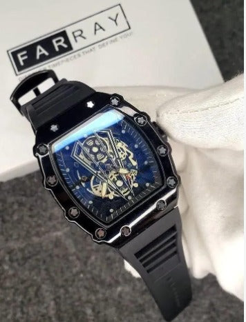 Men's Black Square Skeleton Watch Imported Quality