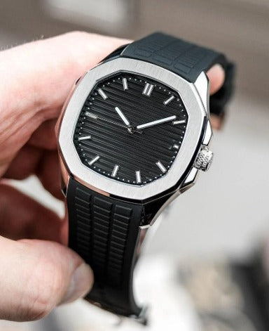 Men's Water Resistant Quartz Watch with Textured Rubber Strap