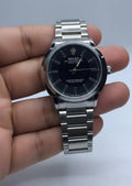 Men's Stainless Steel Analog Watch Black Dial Silver Strap