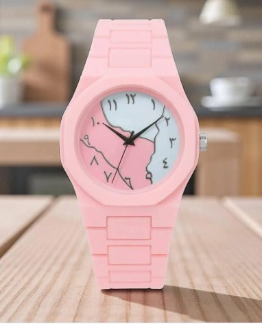 Women's Pink Aura Watch with Marble Dial and Chain Strap