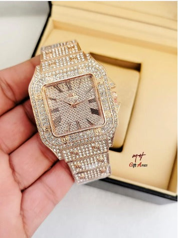 Luxury Diamond Men Women Watches Gold Watch Ladies Wrist Watch Luxury Rhinestone Unisex Bracelet Watches Female Clock
