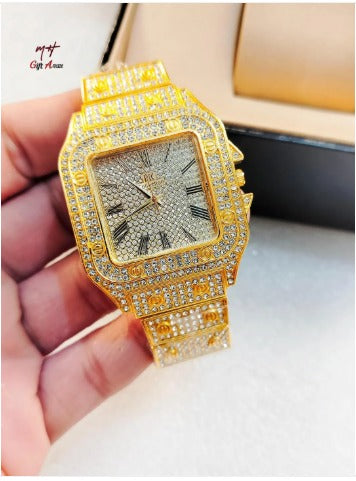 Luxury Diamond Men Women Watches Gold Watch Ladies Wrist Watch Luxury Rhinestone Unisex Bracelet Watches Female Clock