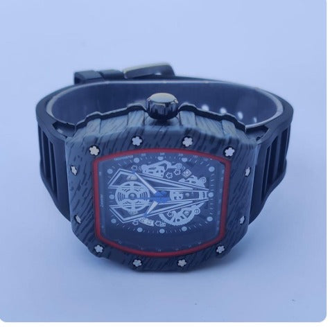 Men's Square Dial Sports Watch Black Rubber Strap 38mm