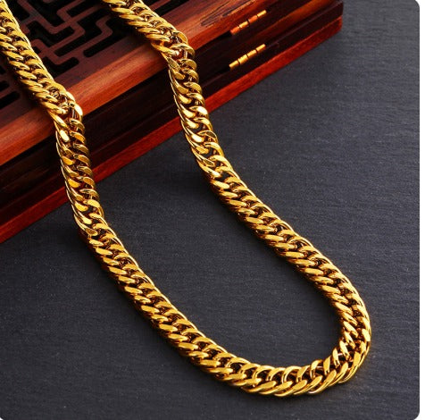 Men Gold Boss Chain Necklace Double Buckle Glossy