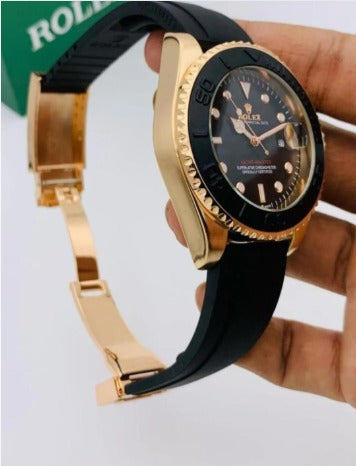 Rolex Men's Watch Gold Black Rubber Strap
