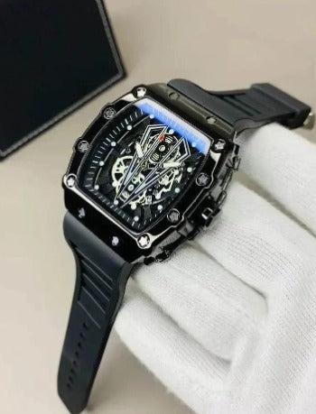 Men's Black Square Skeleton Watch Imported Quality