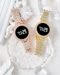 Stainless Steel Digital Watch for Women Peach Golden Textured Strap