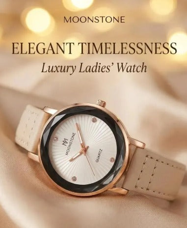 Luxury Ladies Analog Watch Leather Strap Rose Gold