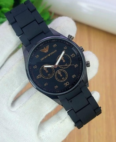 Men's Black Chronograph Stainless Steel Watch