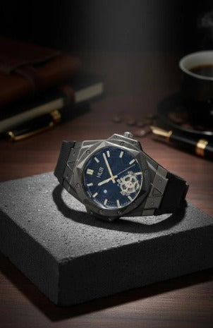 Men's Black White Split Dial Watch Stainless Steel