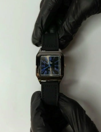 Men's Black Leather Strap Square Watch Imported Quality