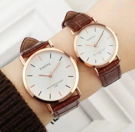 Stylish  Analogue Couple Watches - 2 Pcs in Leather 001