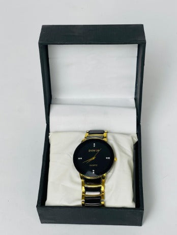 Men's Black Gold Stainless Steel Analogue Watch